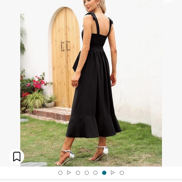 Black formal dress with slit. Hem hits mid-lower leg. Size medium. - Picture 3 of 6